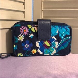 Vera Bradley blue Floral Patterned Phone Wallet with RFID security